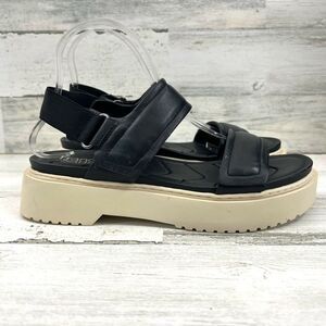 Franco Sarto Winda Sandals Strappy Platform Ankle Strap Black Leather Women 9.5M